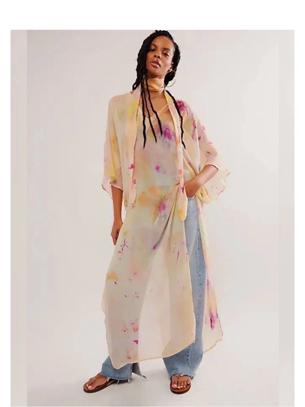 Sheer Tie-Dye Duster kaftan small - Pastel Multiple